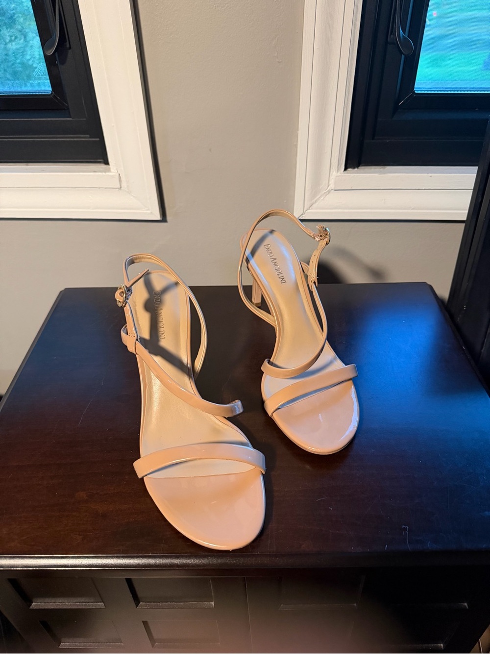 CHARLES DAVID: Nude heeled sandal.
